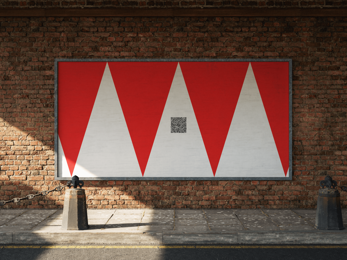 Abstract billboard poster with QR code in centre