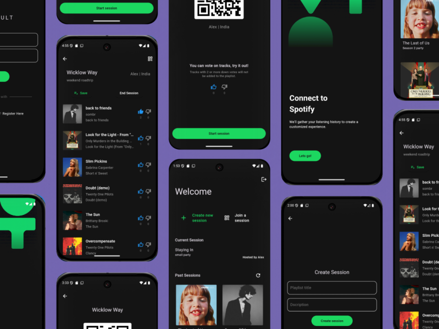 multiple mobile screens displaying an app UI